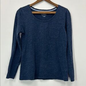 L.L. Bean Women's Navy Long Sleeve Top Size Small 100% Cotton Blue Pocket Staple